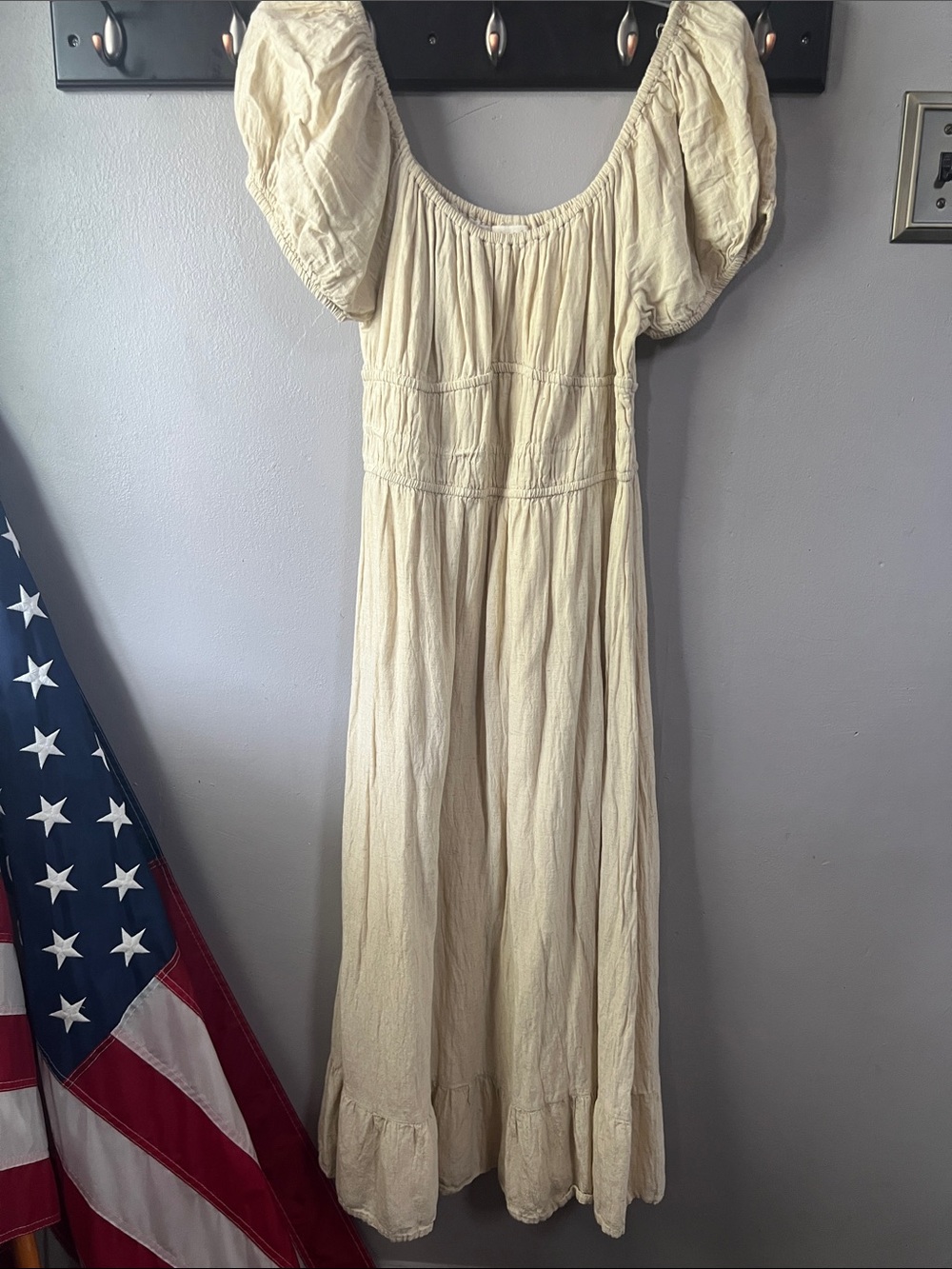 Women’s Cream Maxi Dress with Puff Sleeves